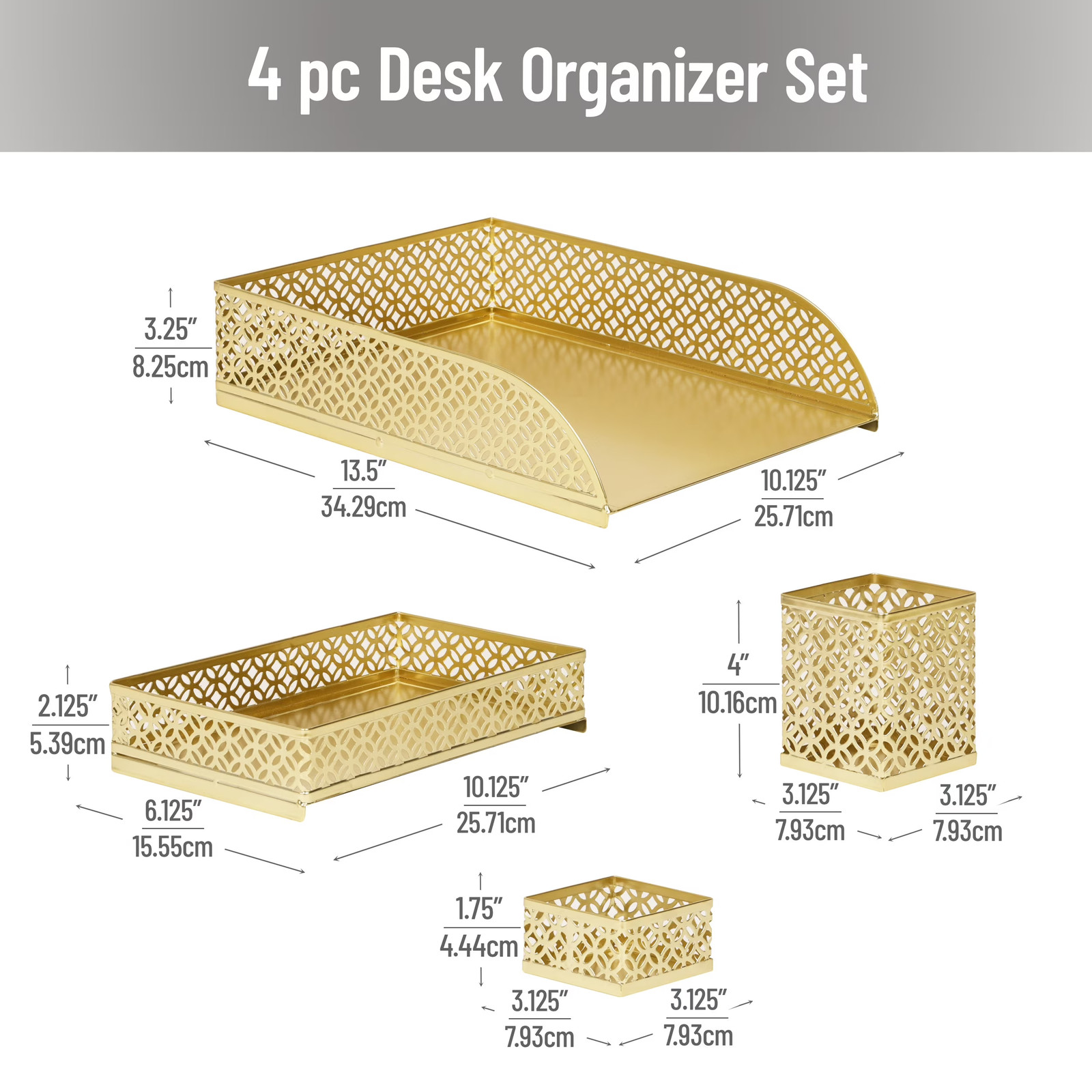 Mind Reader Gold 4-Piece Metal Desktop Organizer Set