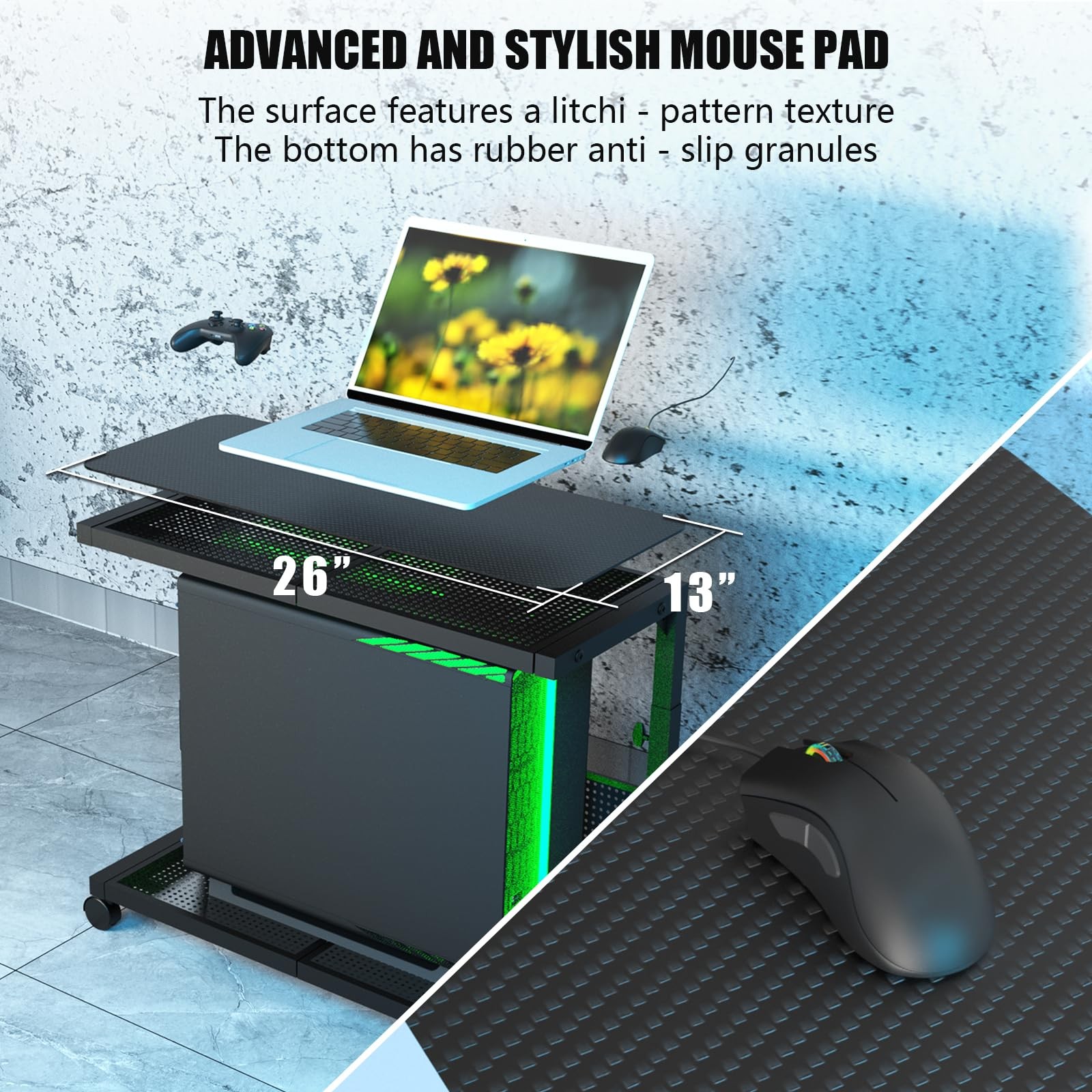 Moricher Computer Tower Stand – Height Adjustable 2-Tier 26×13×34 in, Black