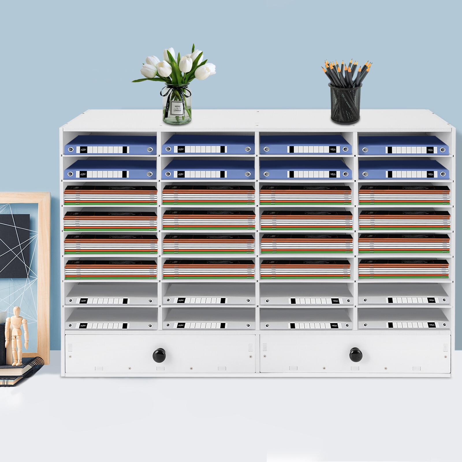 PVC 32 Slots Shelf Organizer Desk Accessories for Folders File Mail Sorter Rack