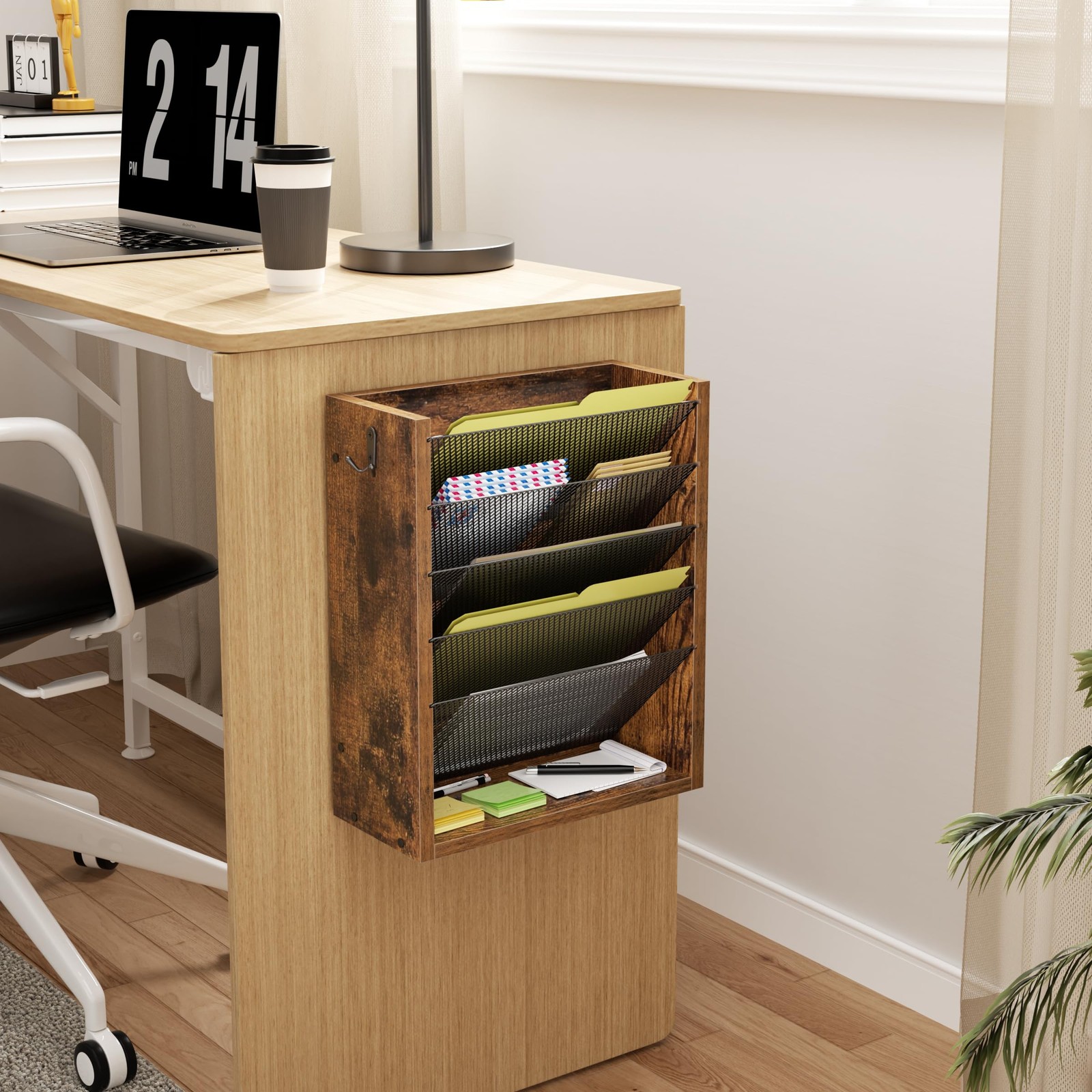 Mail Organizer Wall Mounted, Mail Sorter with 2 Key Hooks, 6-Slot File Organi…
