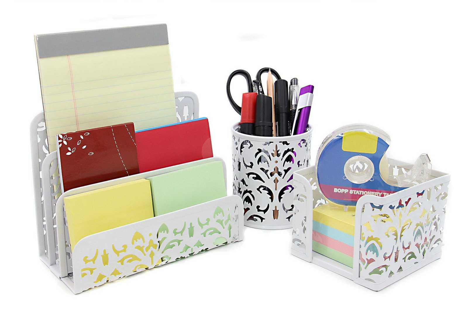 EasyPAG Carved Hollow Flower Pattern 3 in 1 Desk Organizer Set – Letter Sorter,
