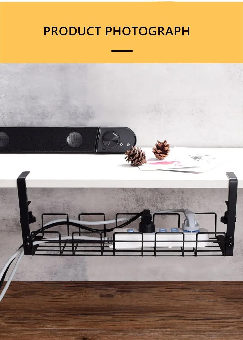 Under Desk Cable Management Tray Metal Wire Organizer Rack No Drill Storage