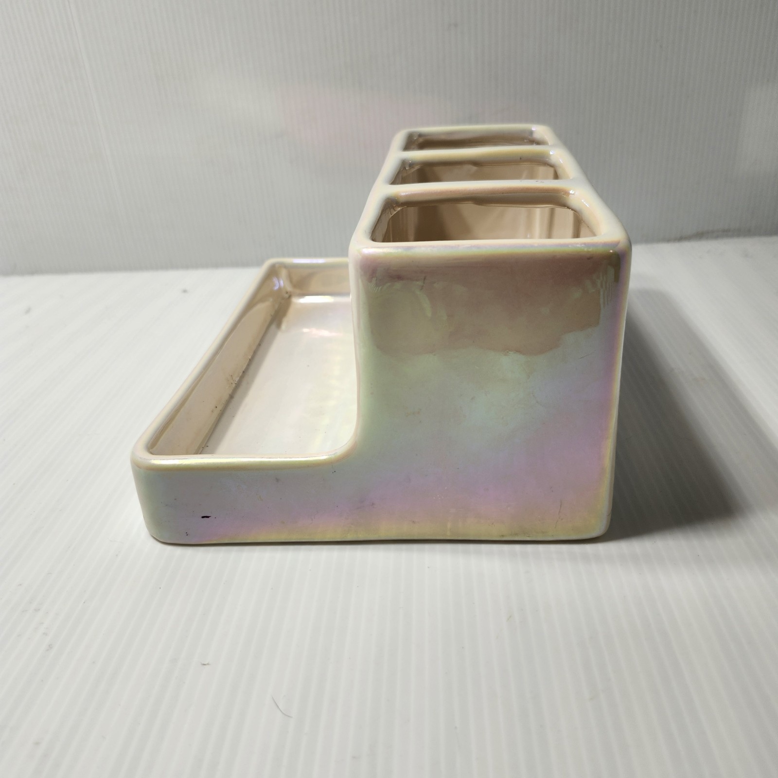 Rae Dunn THINGS Ceramic Desk Bathtoom Organizer 3 Comparmtnets Tray Iridescent