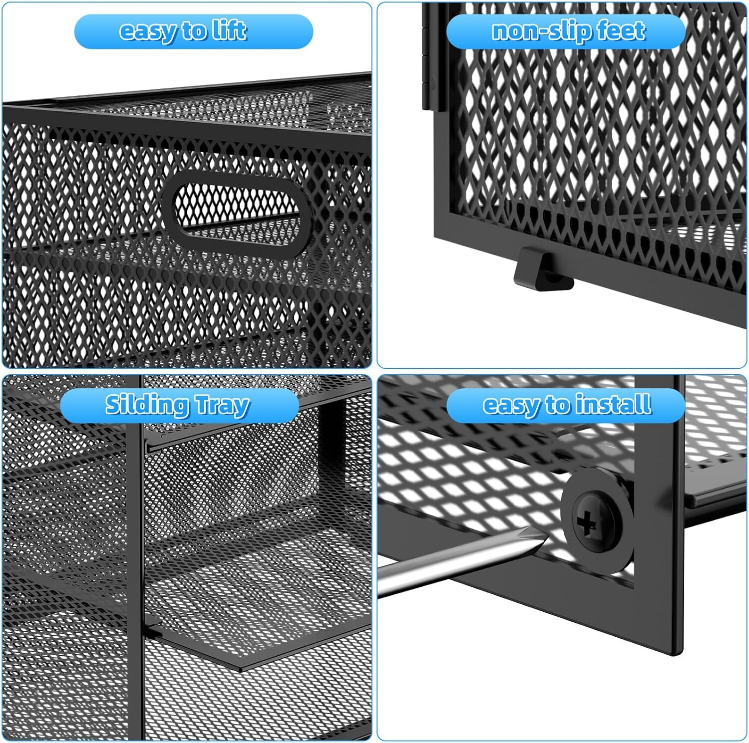 14 Compartment Desktop Paper Organiser, Mesh File Organiser, Black
