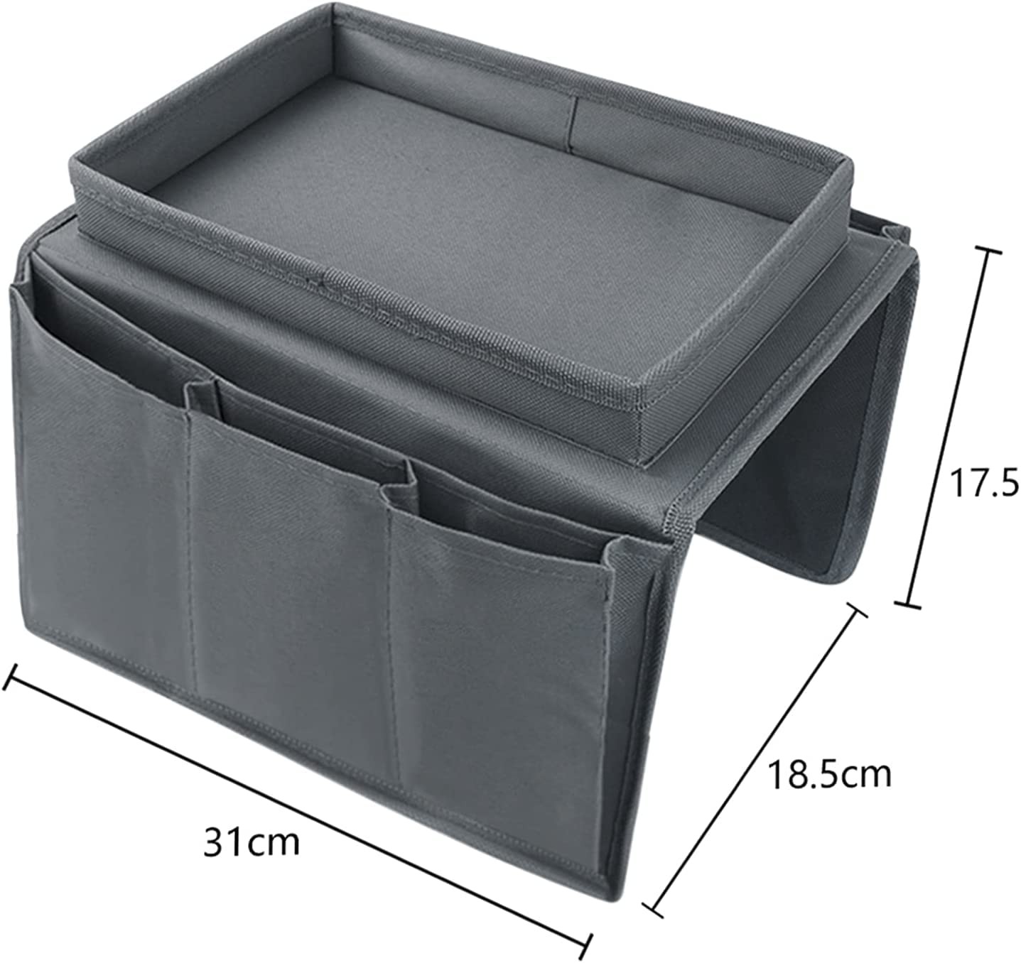 Sofa Armrest Organizer with Top Tray for Couch Recliner, 5 Pockets TV Grey