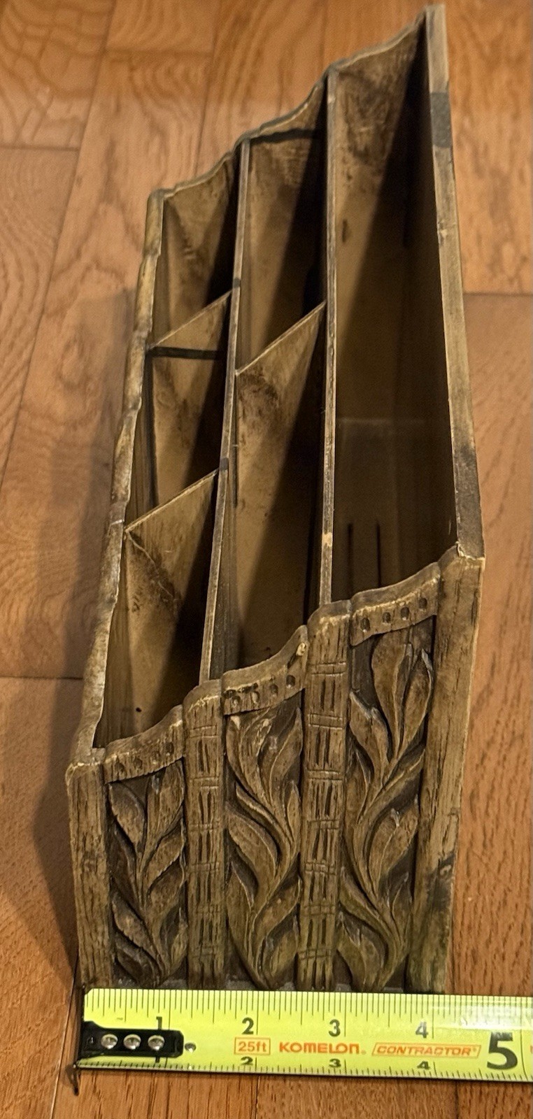 Vintage Lerner Desk Organizer Sorter Caddy Faux Carved Wood Mail Bills Utensils