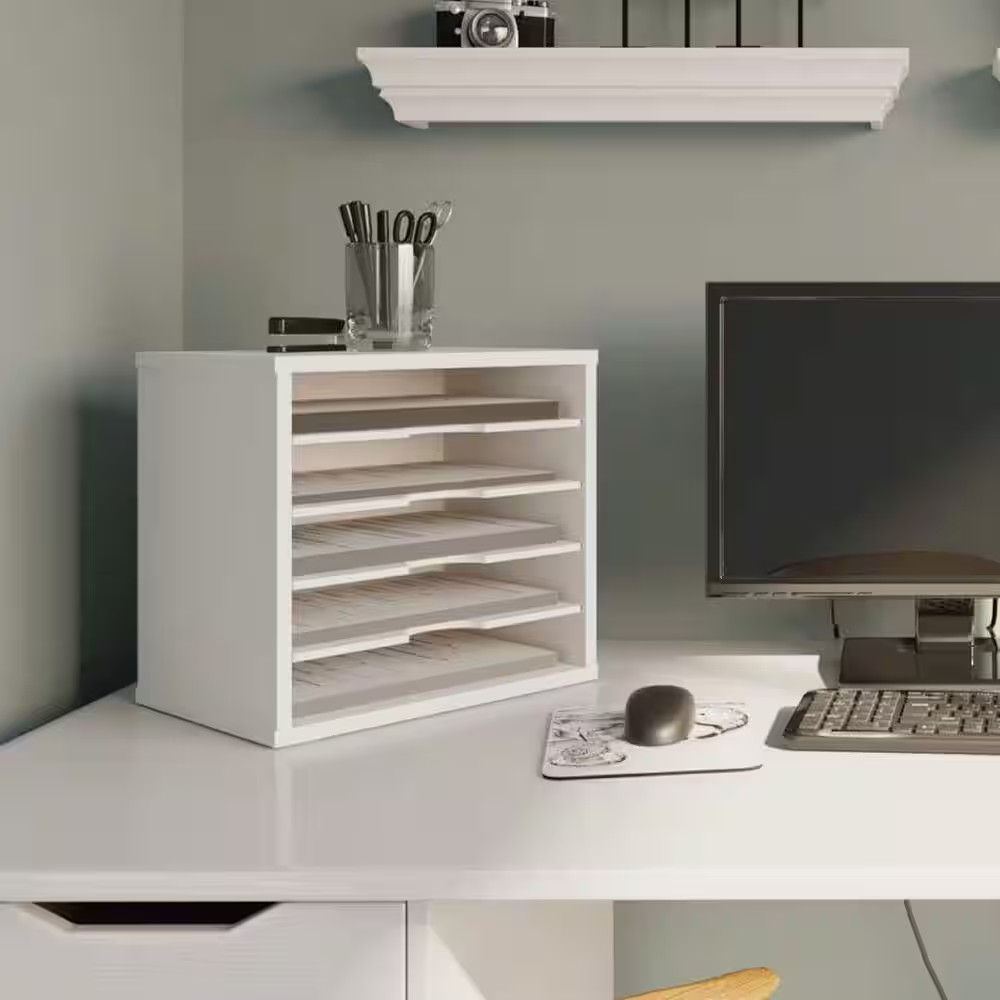 White 13.6 In. X 12 In. Wood Modern Desk File Organizer