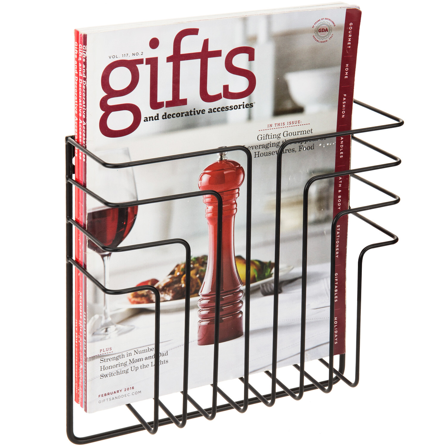 MyGift Modern Black Metal Wire Wall Mounted Magazine and File Folder Holder Rack