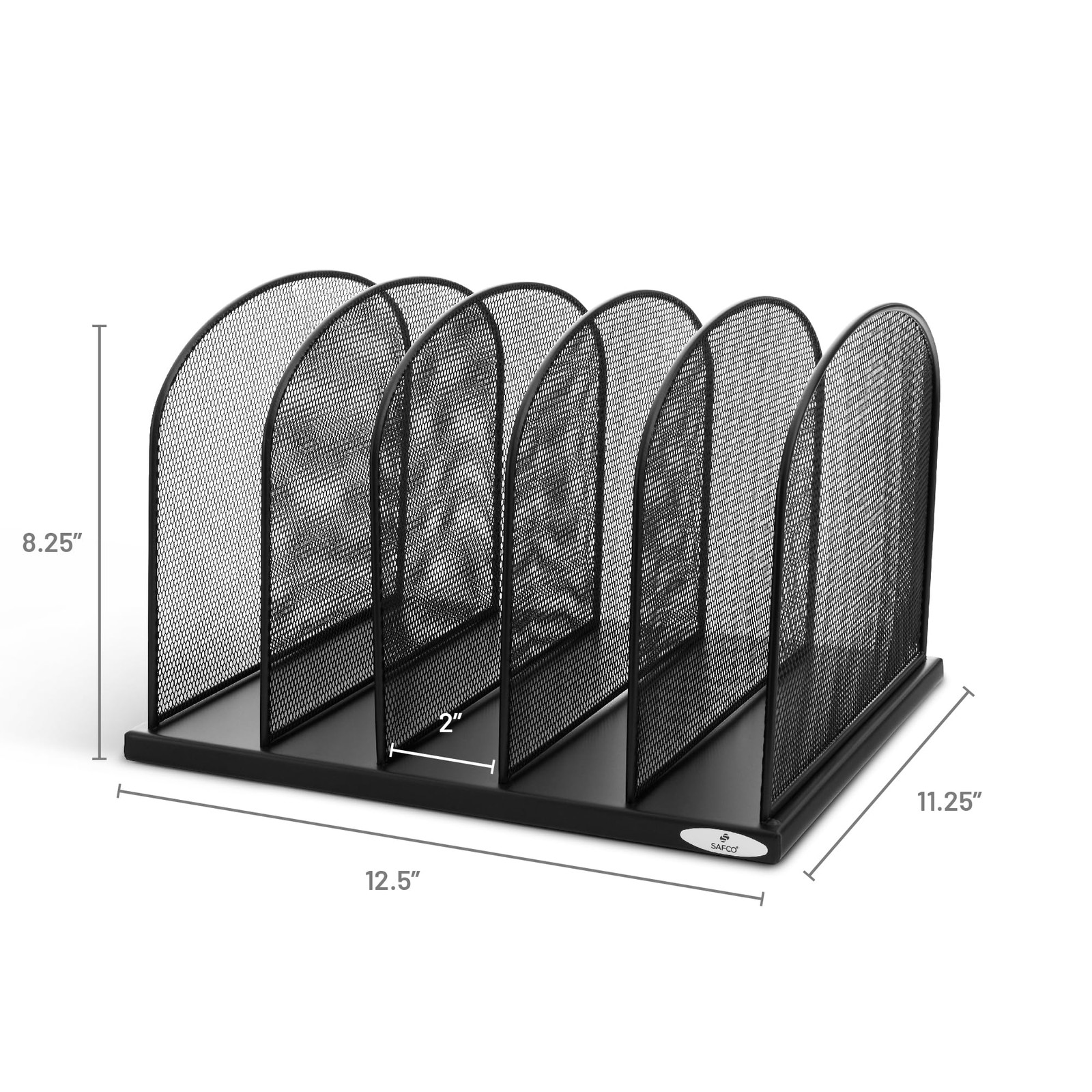 Safco Onyx Black Steel Metal Mesh Desk Organizer with 5 Upright Sections