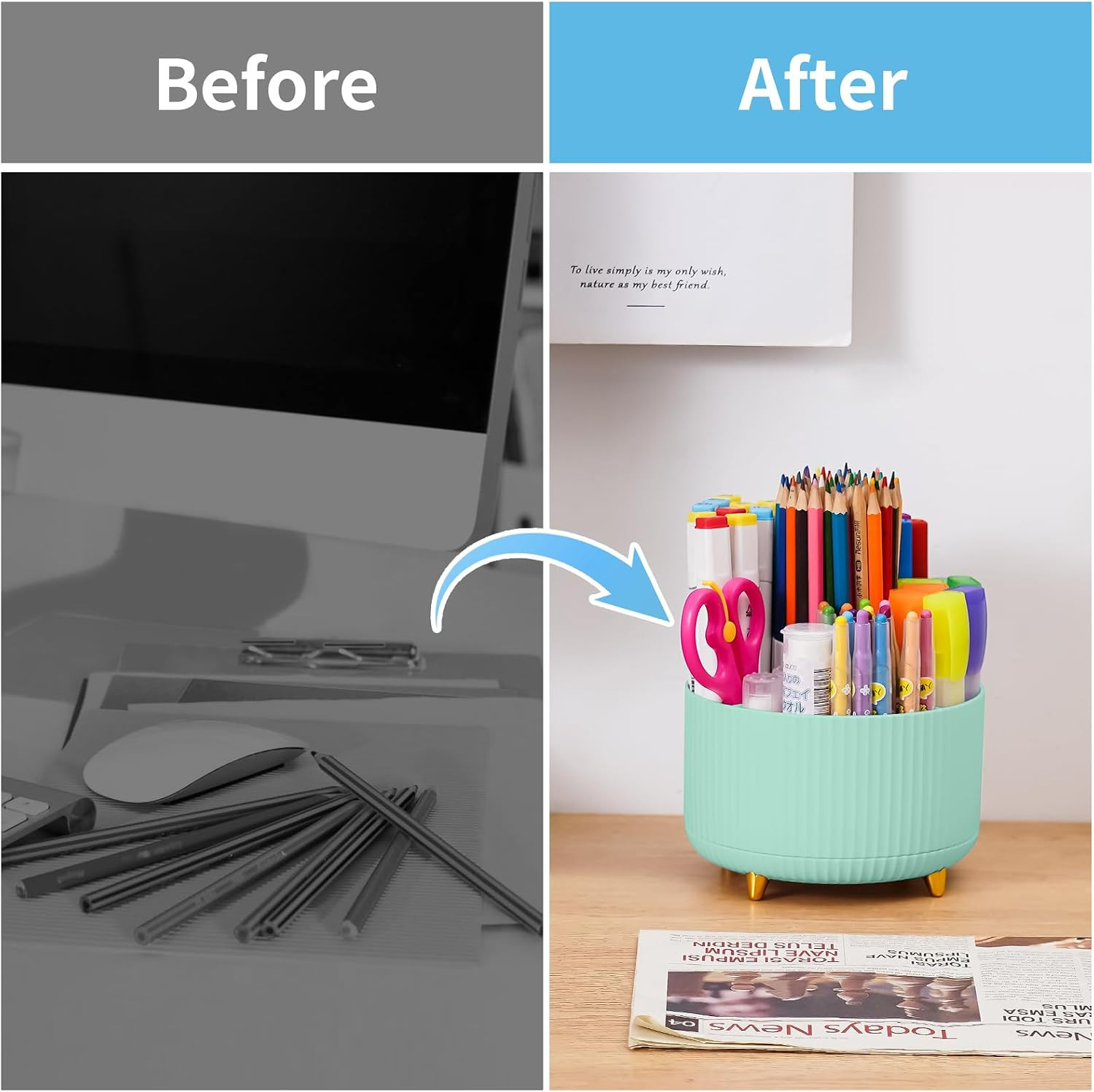 Marbrasse Desk Organizer, 360-Degree Rotating Pen Holder, Desk Organizers and Ac