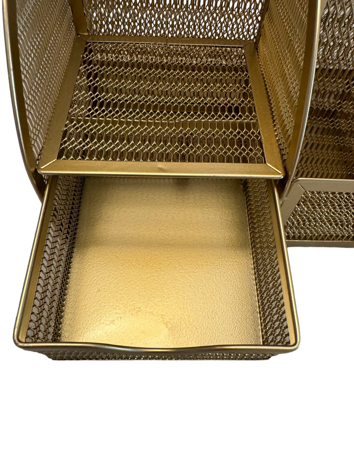 Gold Wire Mesh Metal Desk Organizer Compartments Hollywood Regency 8.75” x 5.75”