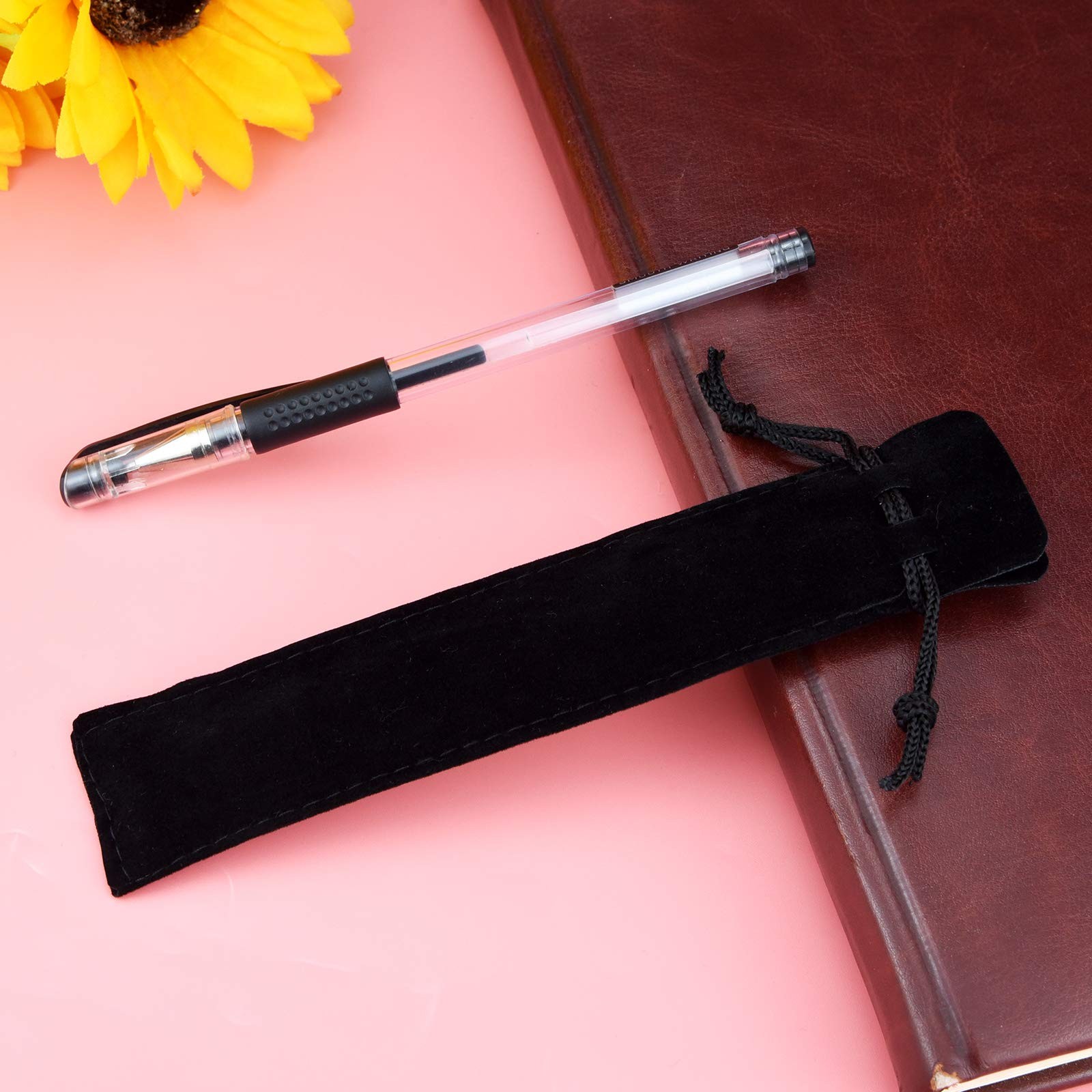 100Pcs Velvet Pen Pouch Drawstring Pen Bag Single Pen Sleeve for Business Office