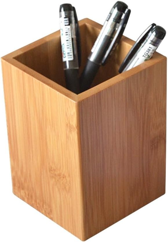 Bamboo Wood Desk Pen Pencil Holder Stand Multi Purpose Use Pencil Cup Pot Des…