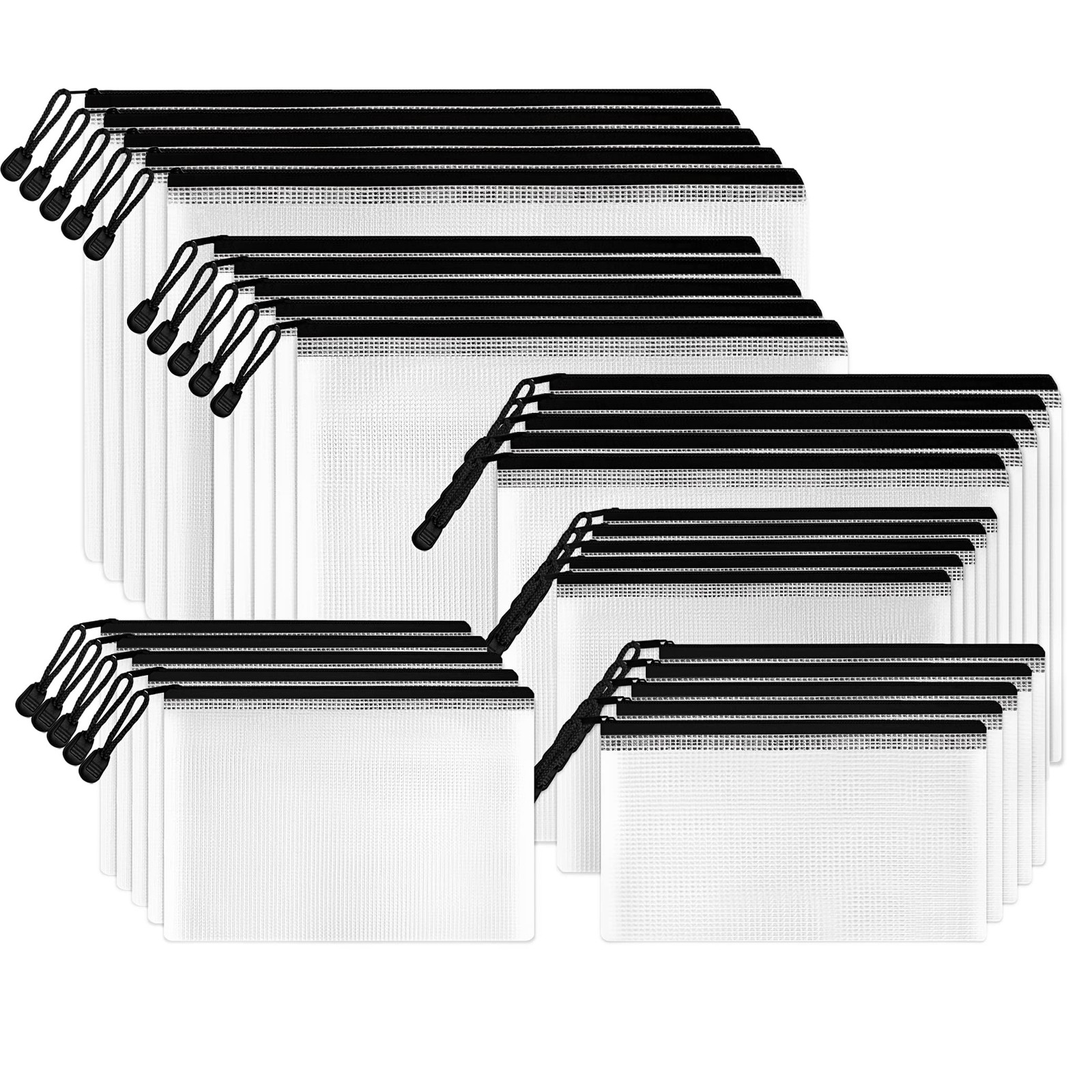 30-Packs Black Multisize Mesh Zipper Pouch for School Office Game Storage