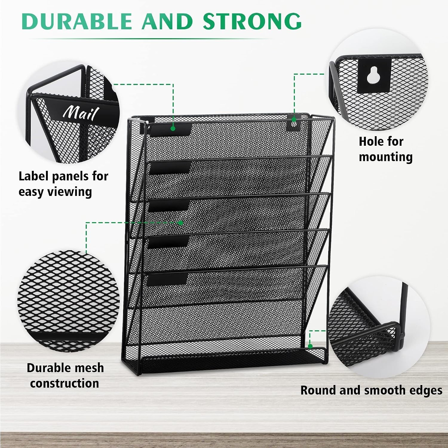 Desk File Organizer Mesh 6-Tier, Hanging Wall Mount Document Organization Sta…