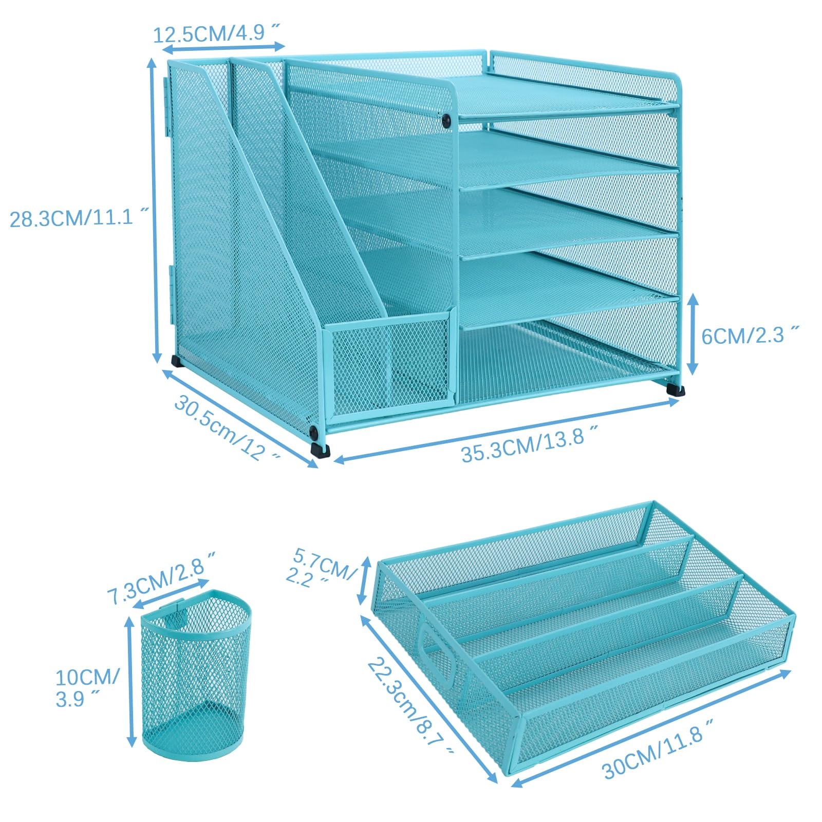 TSDRBWO Desk Organiser File Holder With 2 Pen 13.8″ x 12″ x 11.1″, Blue