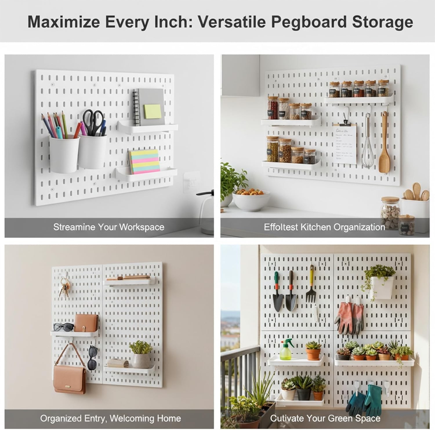 4PCS Pegboard Wall Organizer for Desk, Office & Gaming Setup Space Peg Board Kit