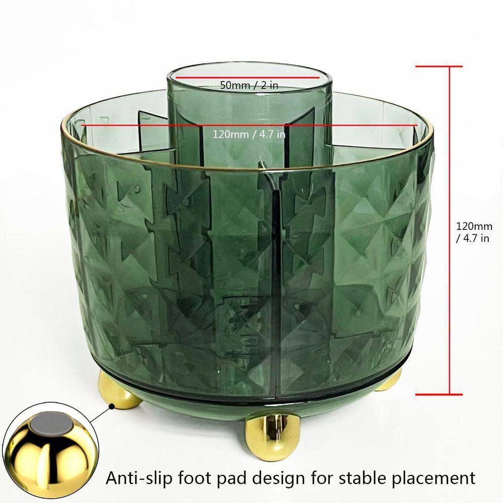 6-Slot Dark Green Rotating Pen Holder for Desk, Smooth 360° Spinning Pencil Orga