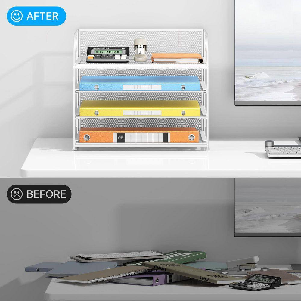7.5 in X 12.8 in White Metal Organizer for Desk, 4-Tier Desk Organizer Tray, Mes