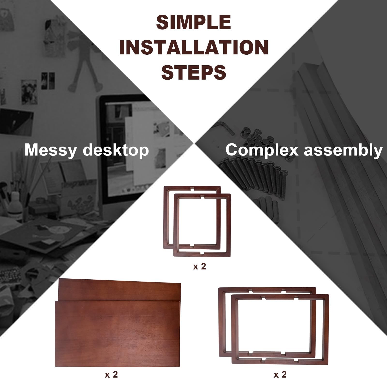 Desk Shelf, 100% Solid Wood Adjustable Desktop Standard, Walnut Colour