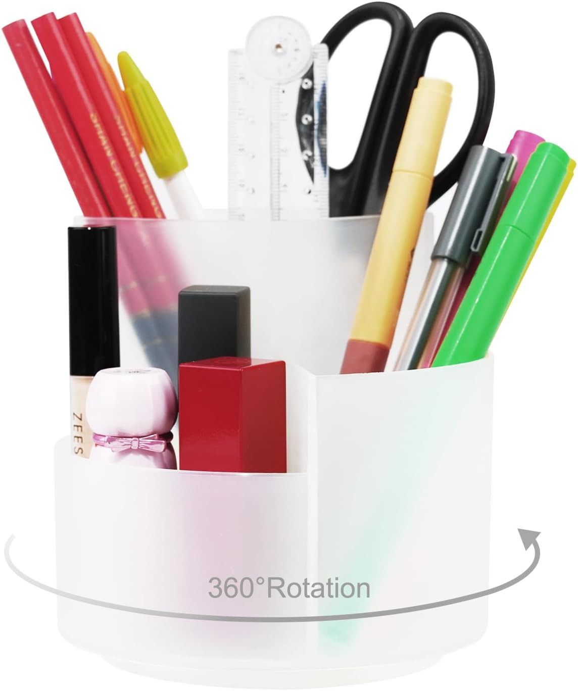Desk Pen Holder, 3 Slots 360-Degree Rotating Desktop Storage Organizer, Desk Acc