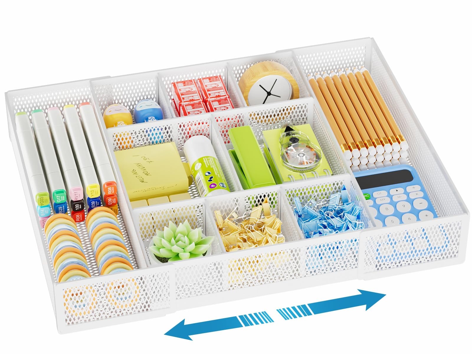 Marbrasse Expandable Desk Drawer Organizer, Mesh Drawer Organizer Tray with 1…
