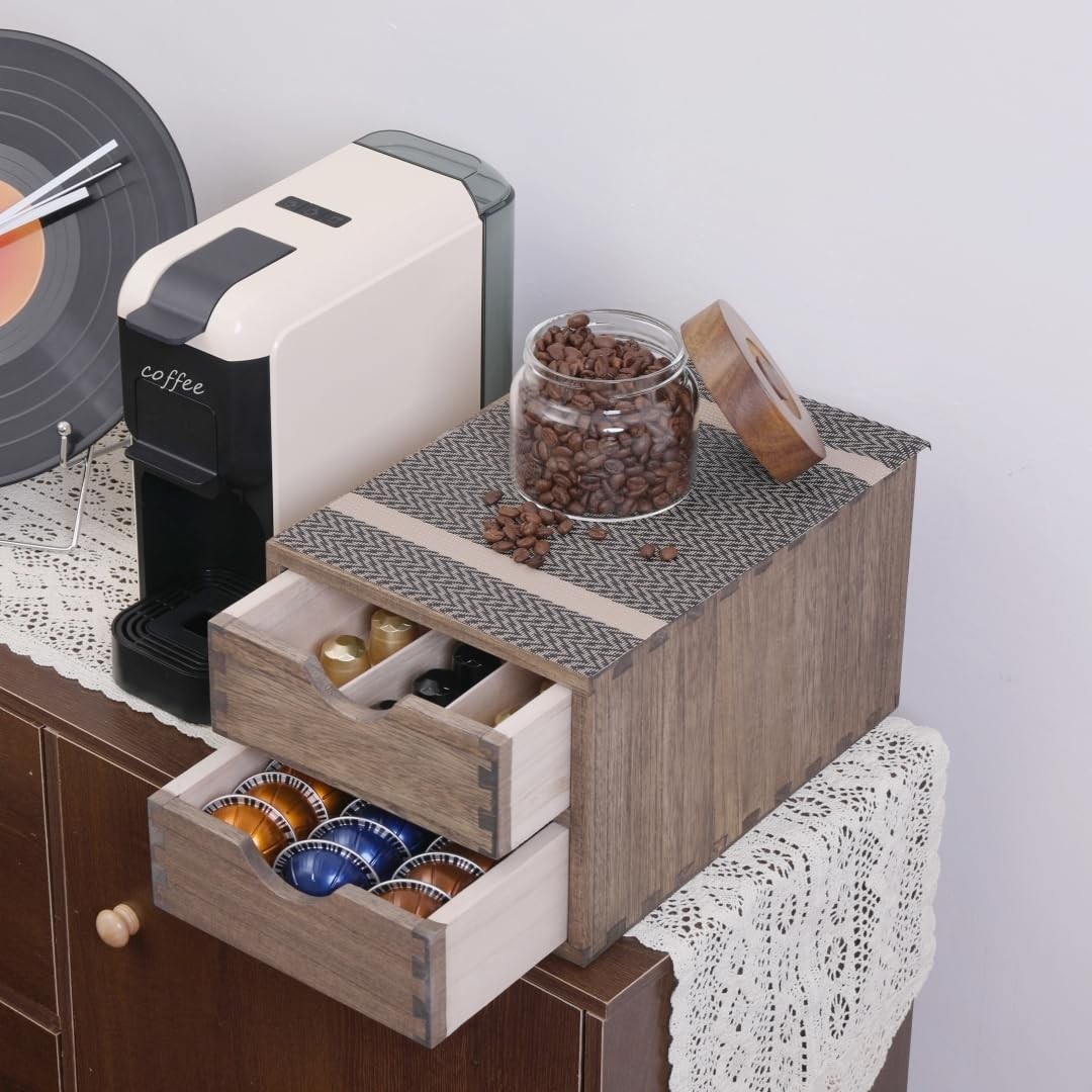 DDYURI Drawer Organizer Coffee Pod Holder – Kitchen Cutlery Storage Dark