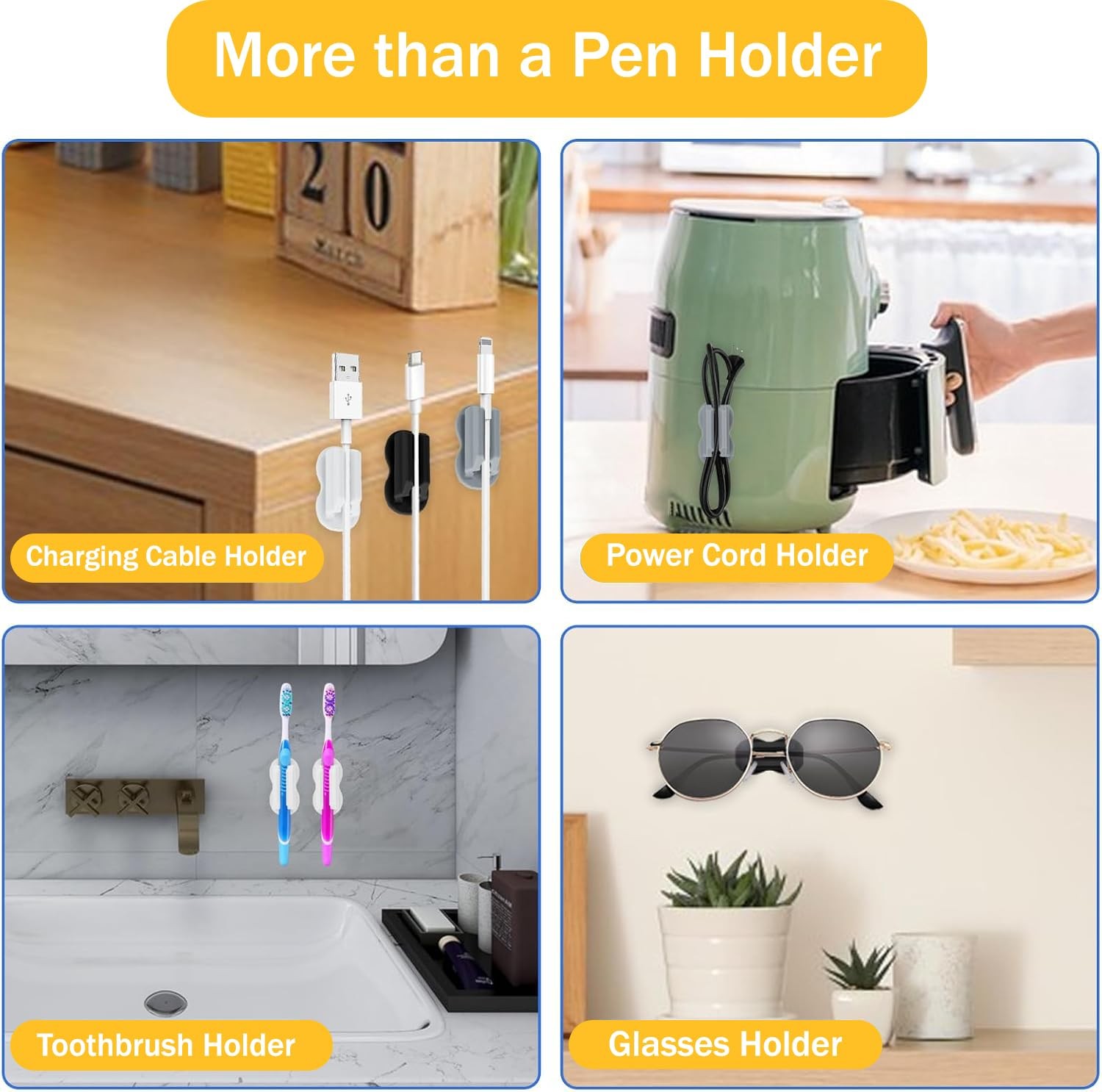 Adhesive Silicone Pen Holder 20 Pack for Desk & Wall, Flexible Pencil and Mar…