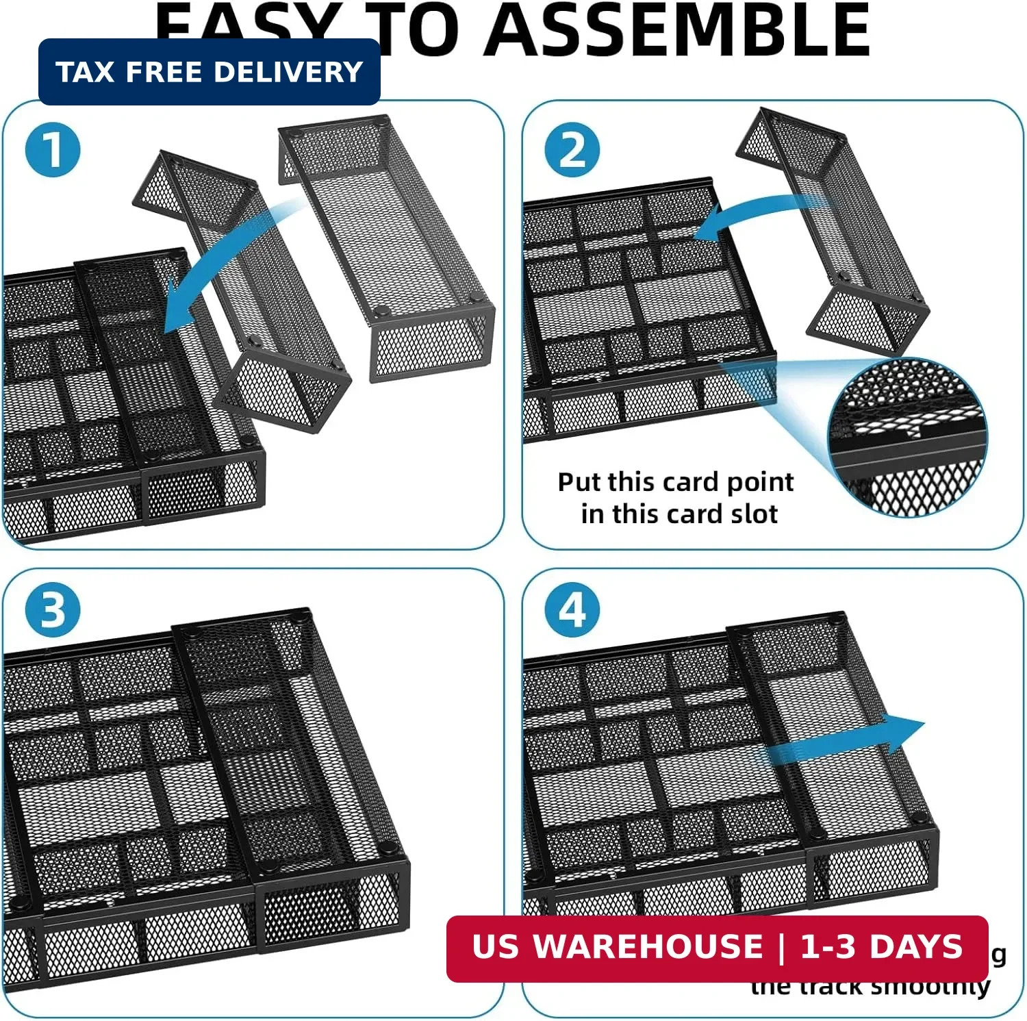 Marbrasse Expandable Desk Drawer Organizer, Mesh Drawer Organizer Tray with 10 A