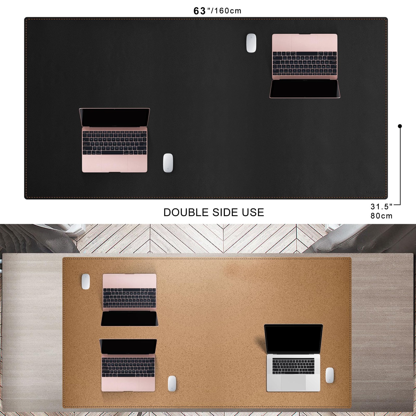 Maidern 63X 31.5 Leather Desk Mat Xxl Large Desk Pad Reversible Cork Leather