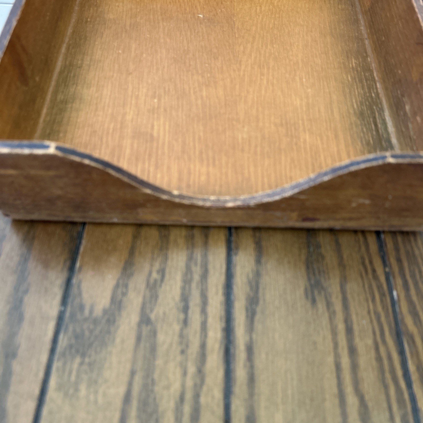 Vtg Wood Tray Desk Top In Out Letter Box Dovetail Paper Office Mail File 10″X12″