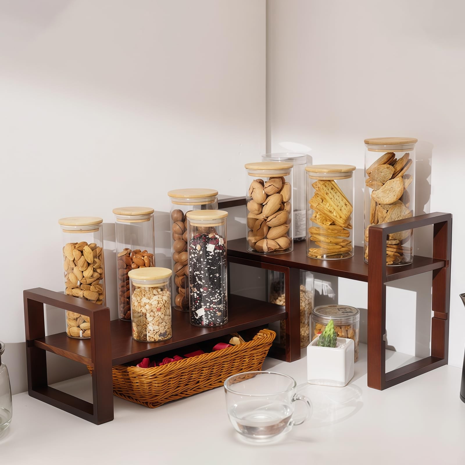 Desk Shelf, 100% Solid Wood Adjustable Desktop Standard, Walnut Colour