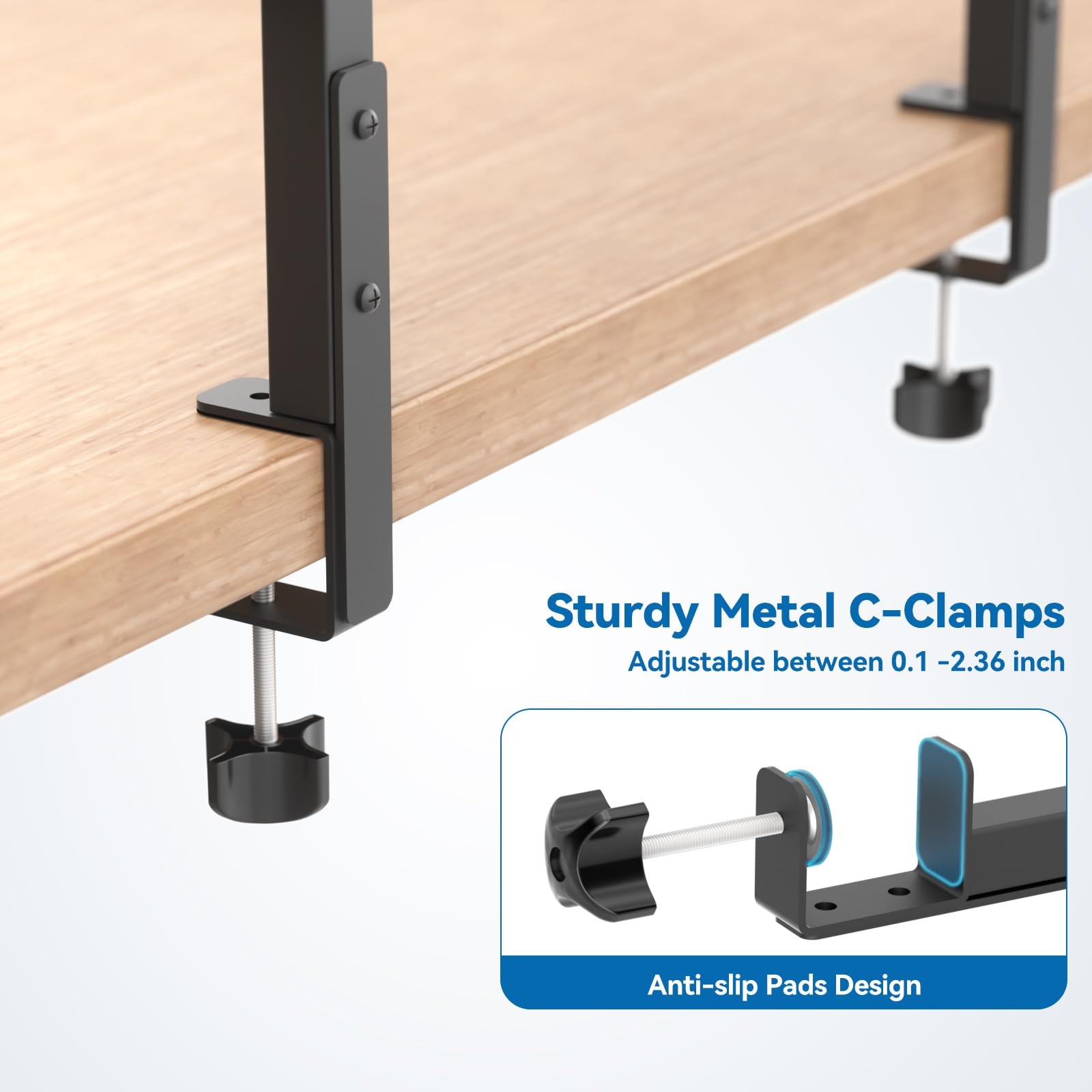 KDD Clamp On Desk Organizer – Adjustable 2-Tier Above or Under Large, Black