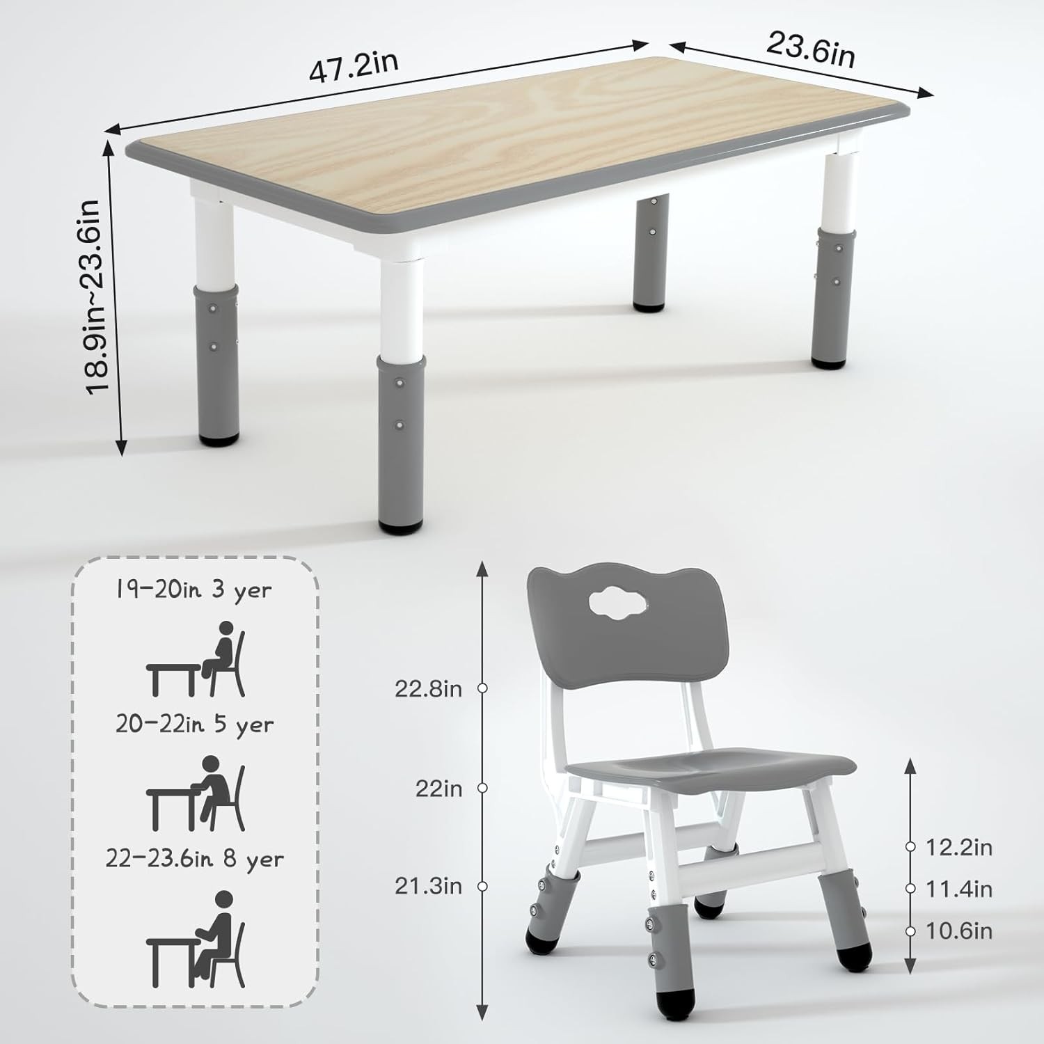 Kids Table and 6 Chairs Set，Height Adjustable Children Table & Chair