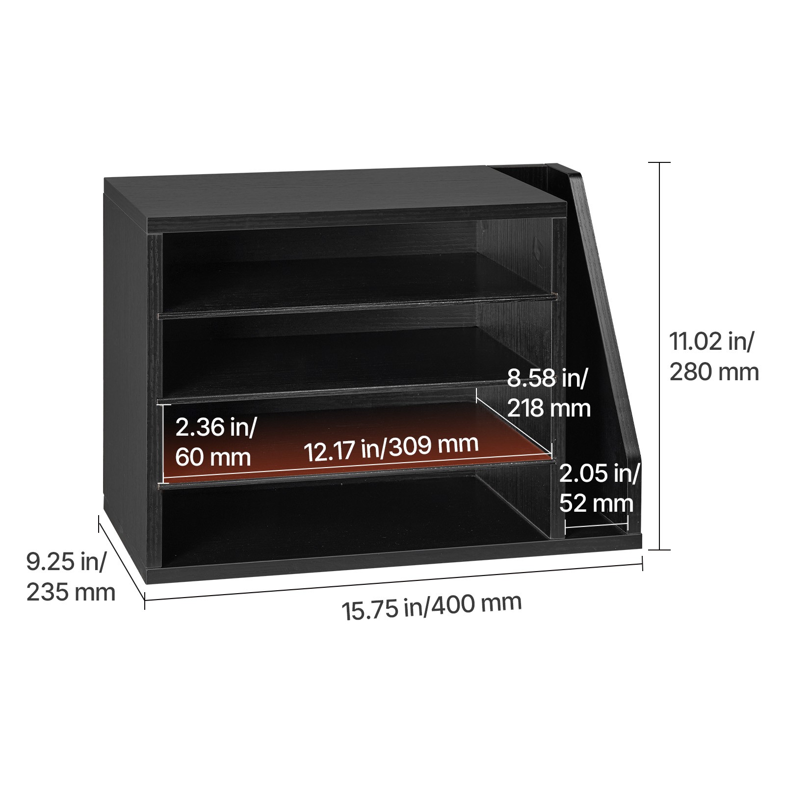 Uimoso 4-Compartment Office Mail Organizer with Adjustable Shelves, Black