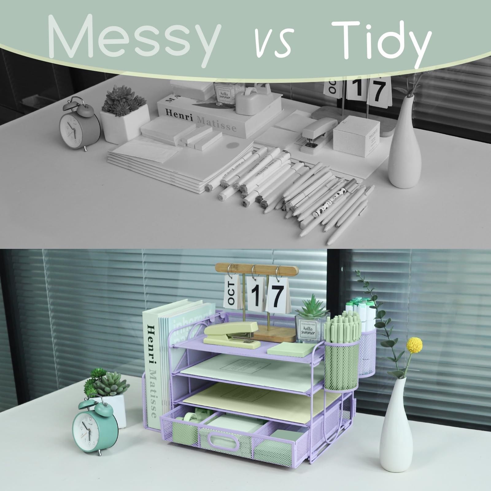 4 Tier Desk File Organiser with Extra Vertical File Sorter, Paper Letter Tray…