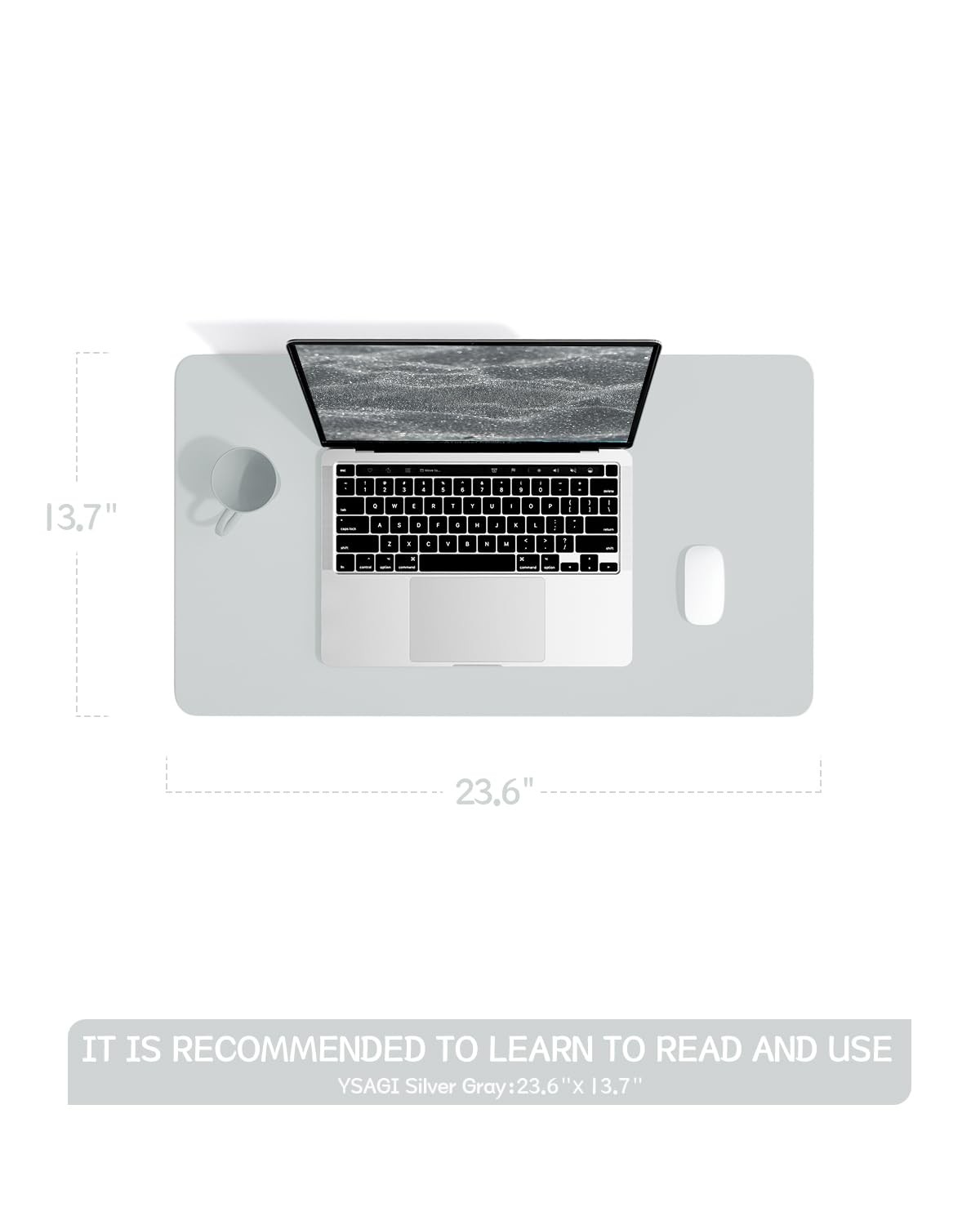YSAGi Non-Slip Leather Desk Pad, Waterproof Laptop 23.6″ x 13.7″, Silver-grey