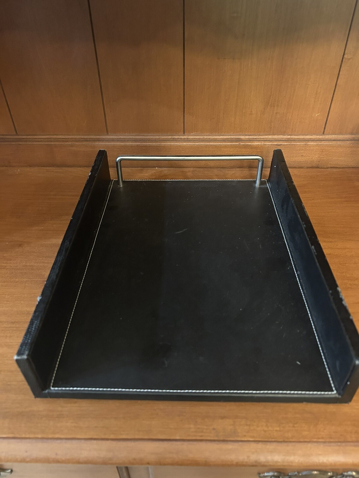 Office Faux Leather Desk Paper Letter Tray Organizer, 13″ x 3.5 x 10.25″