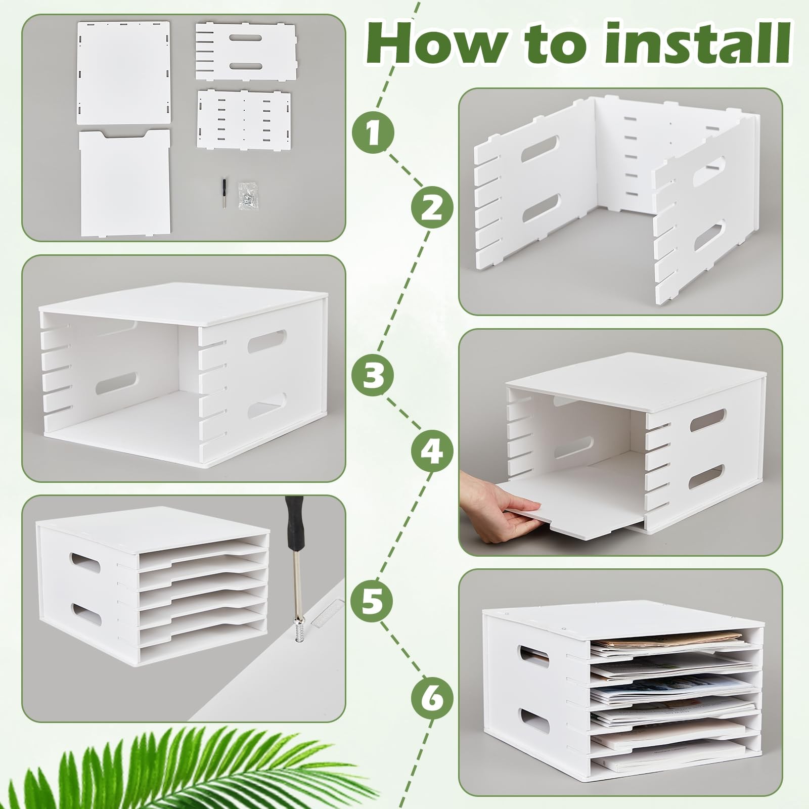 6 Tier 8.5×11 Inch Scrapbook Paper Organizer White Cardstock File Shelves