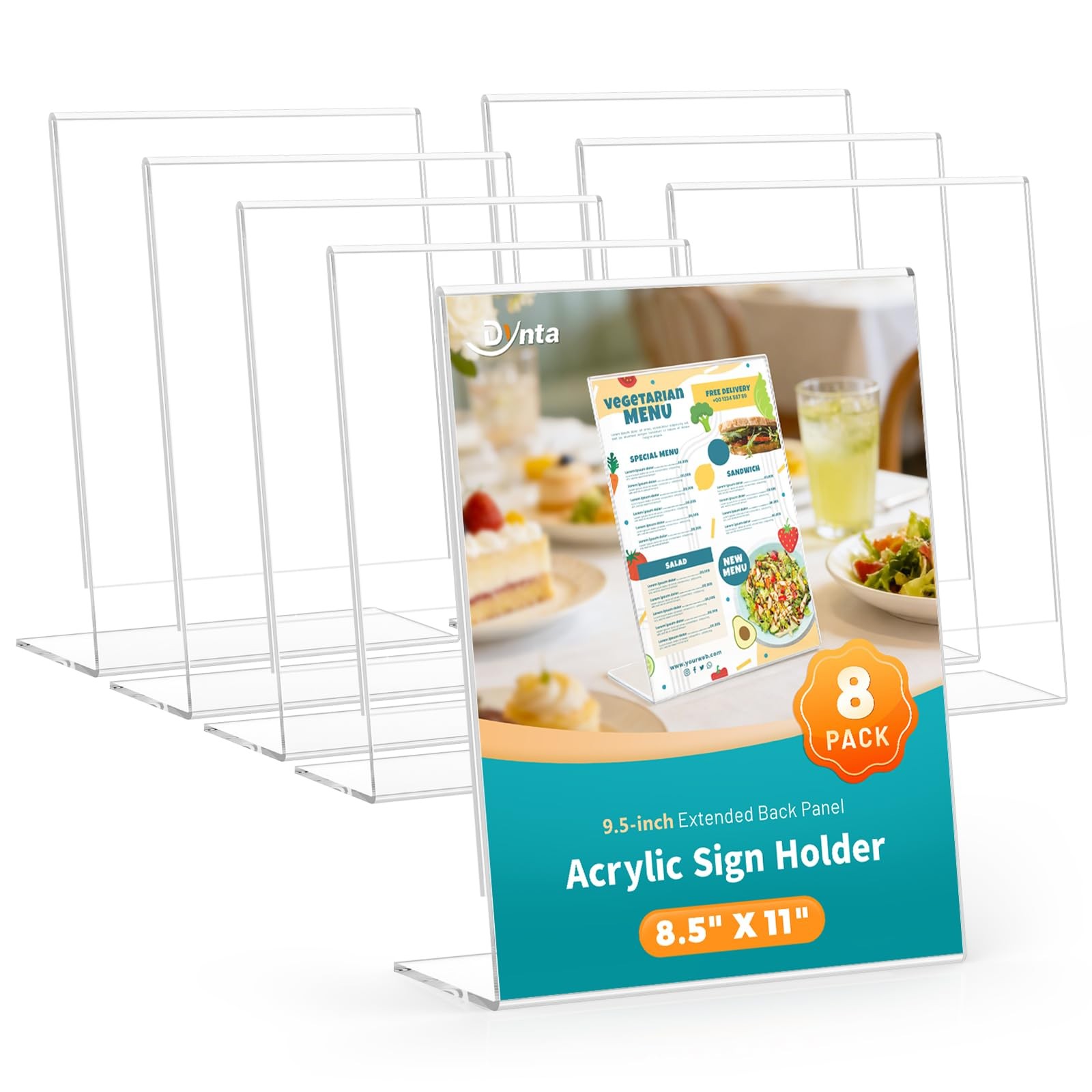 Dynta Acrylic Sign Holder 8.5 x 11 Inches, 8 Pack Clear Plastic L-shape