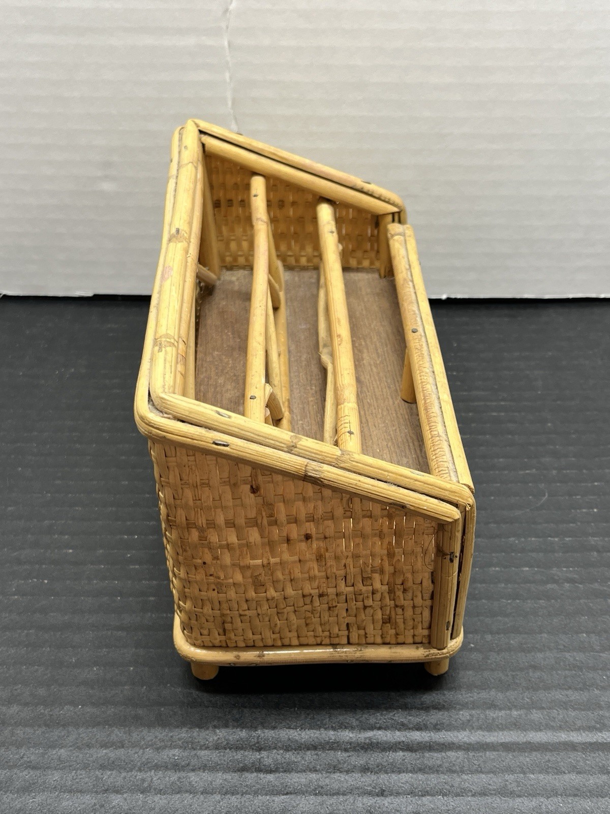 Vintage Woven Organizer Desk Letter Holder Wicker Rattan Mid-Century Bohemian