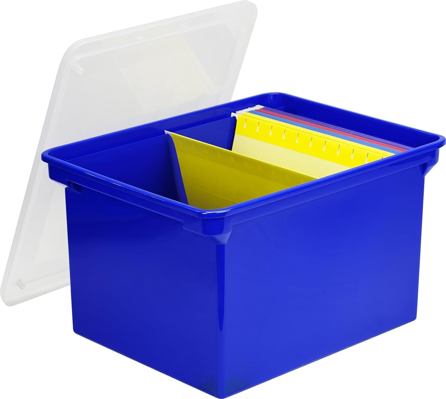 Storex Portable File Tote, 18.5 x 14.25 x 10.88 Inches, Blue/Clear