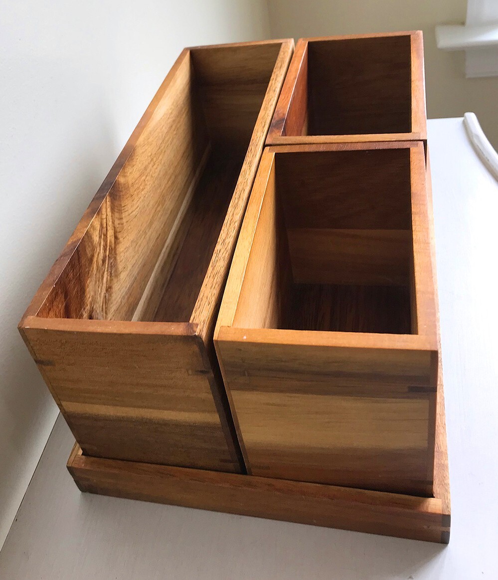 4 Piece Solid Wood Desk Organizer for Storage, Farmhouse Rustic Cottage Decor