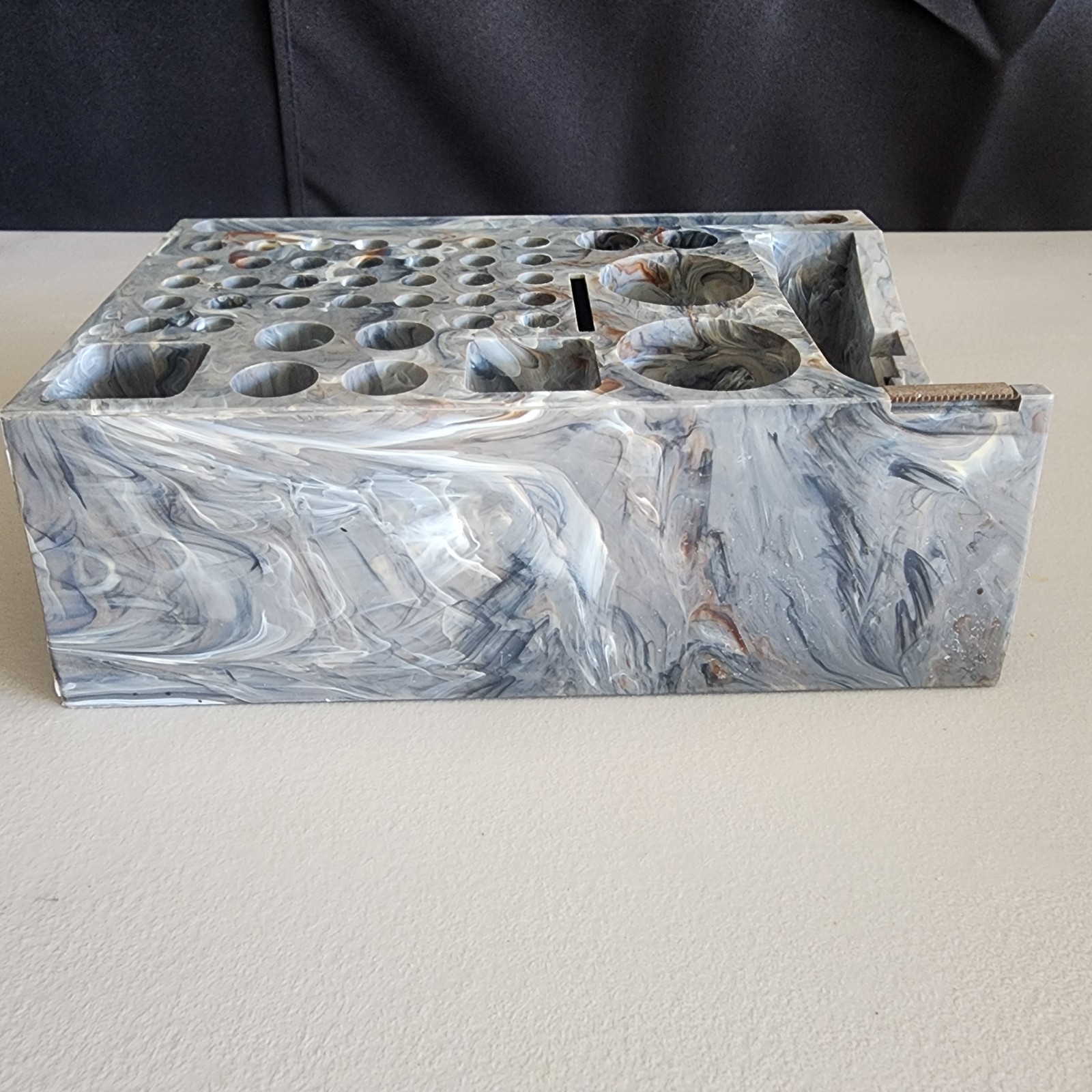 VTG 70s Marbled Desk Caddy Desktop Organizer Pen Pencil Holder Tape Dispenser