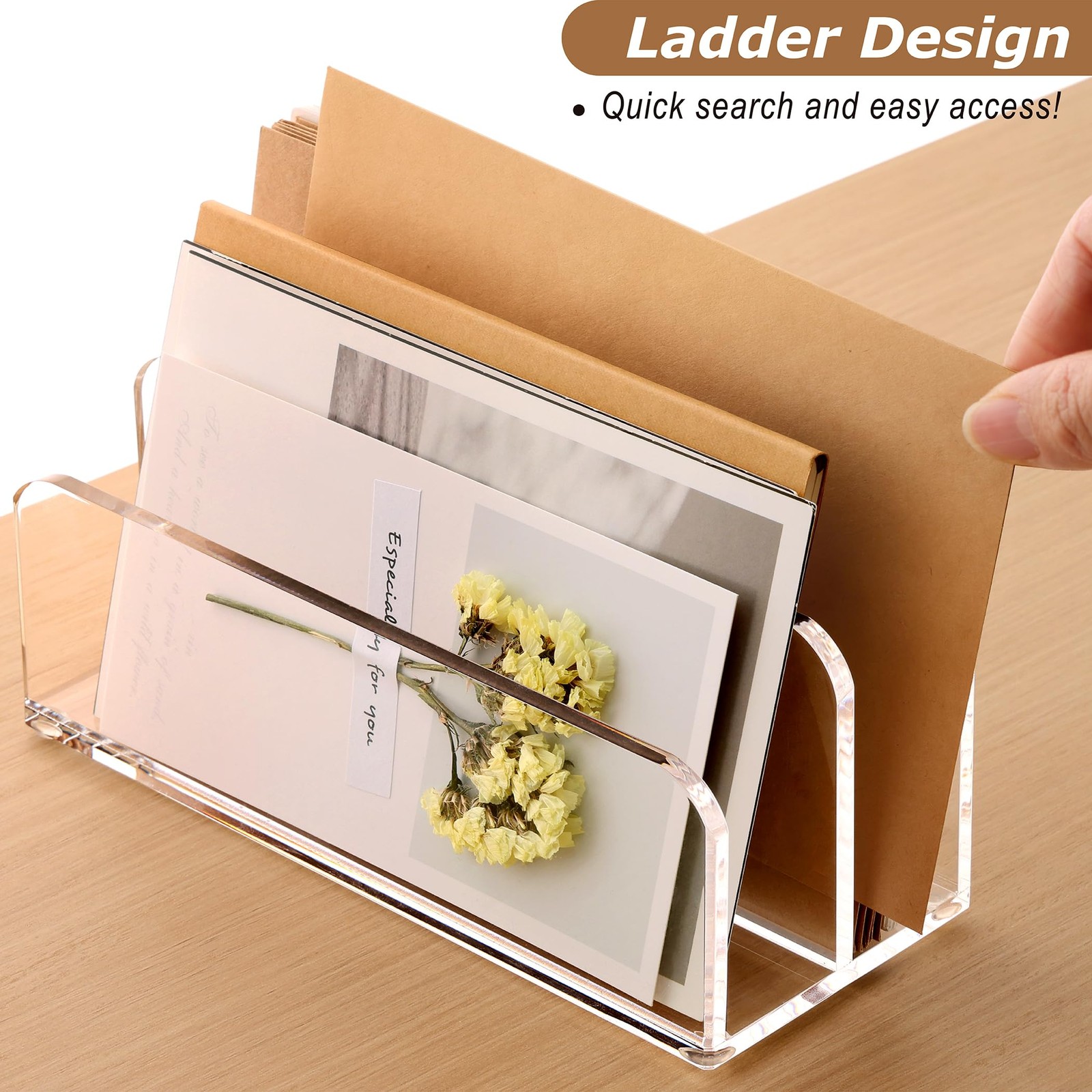 SANRUI Acrylic Mail Sorter Desktop Organizer Holder, 2 Compartments Clear Small