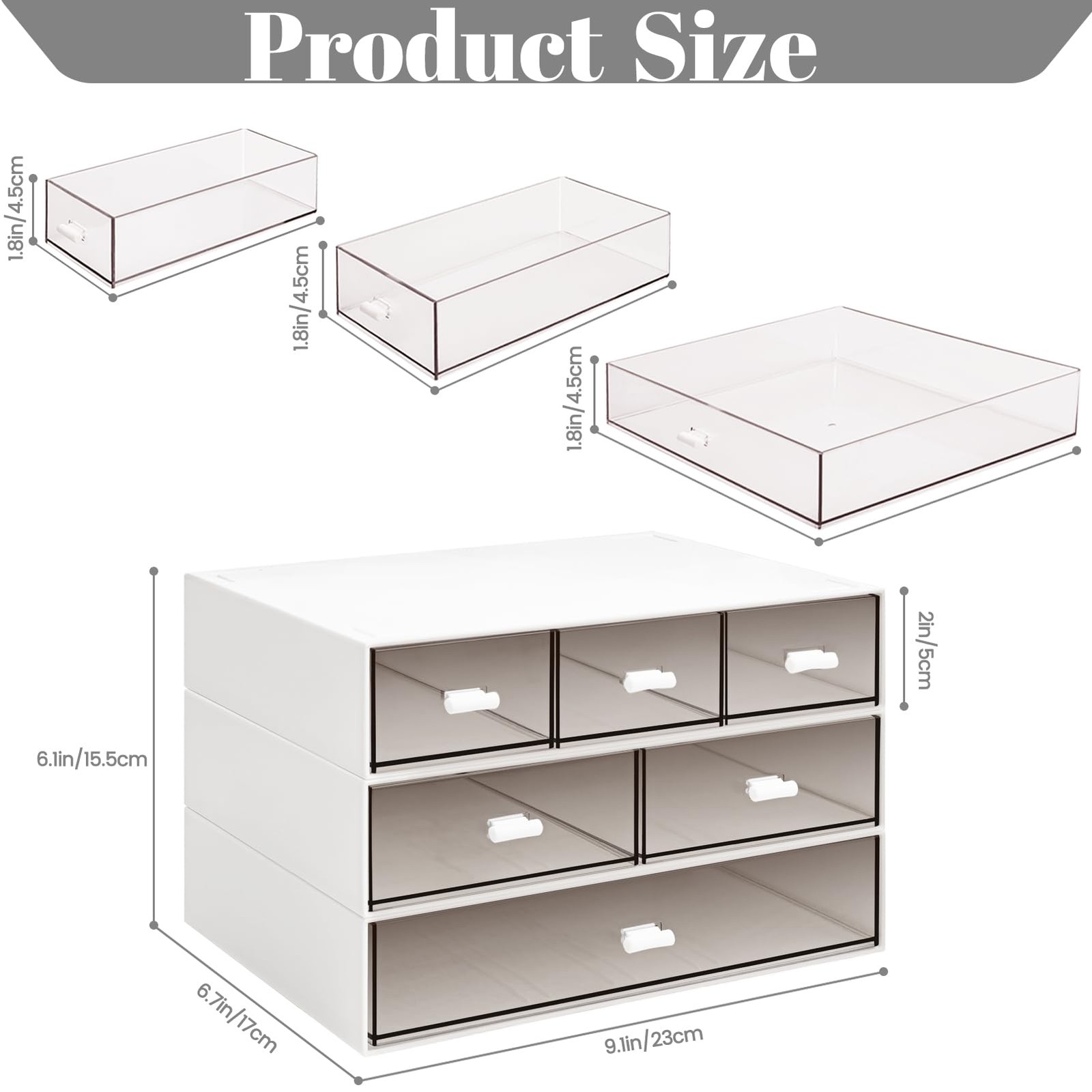 3 Tier Stackable Desk Organizer with 6 Drawers, Plastic Desktop Storage Box D…