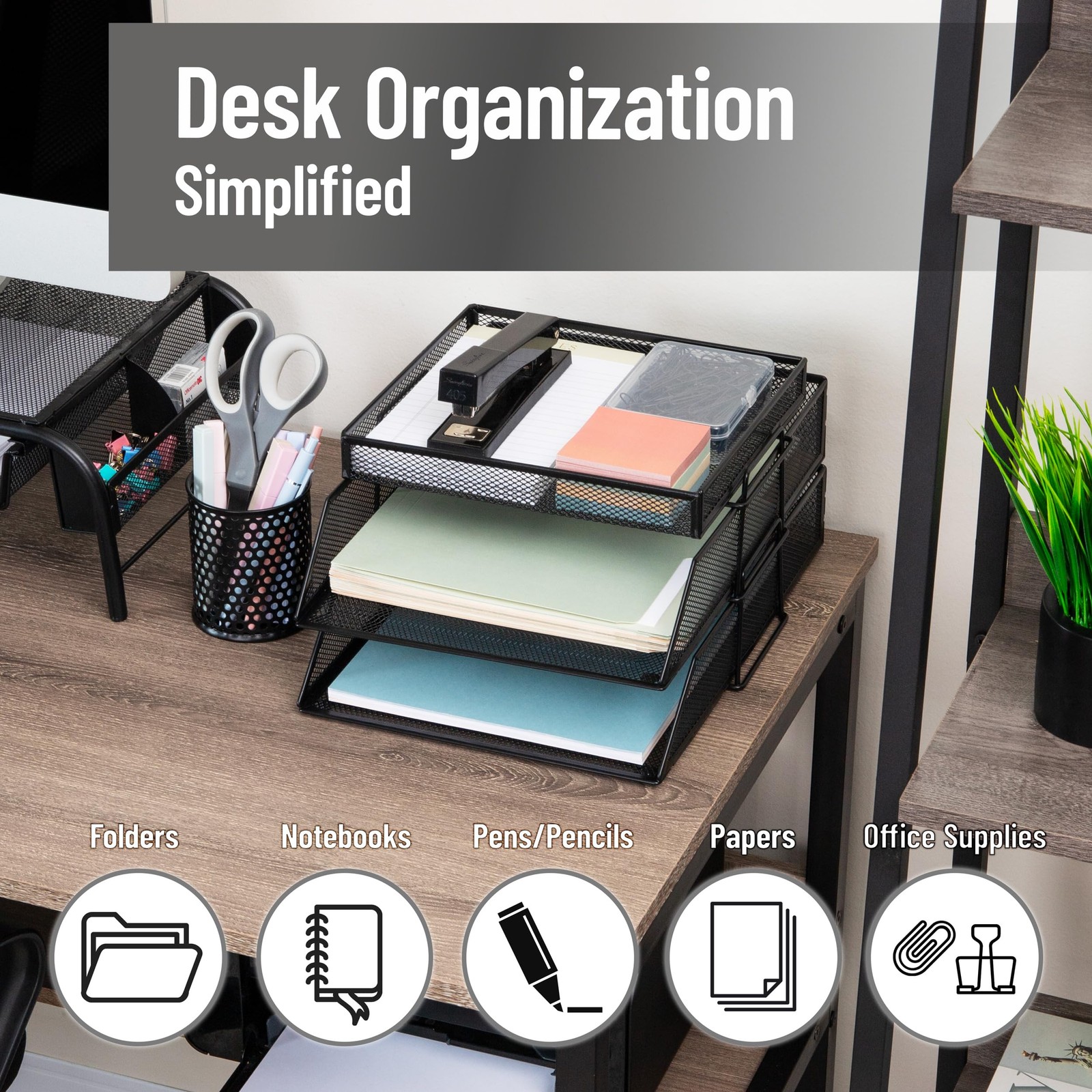 2 Tier Paper Tray with Top Supply Compartment, Desktop File Organizer, Metal …