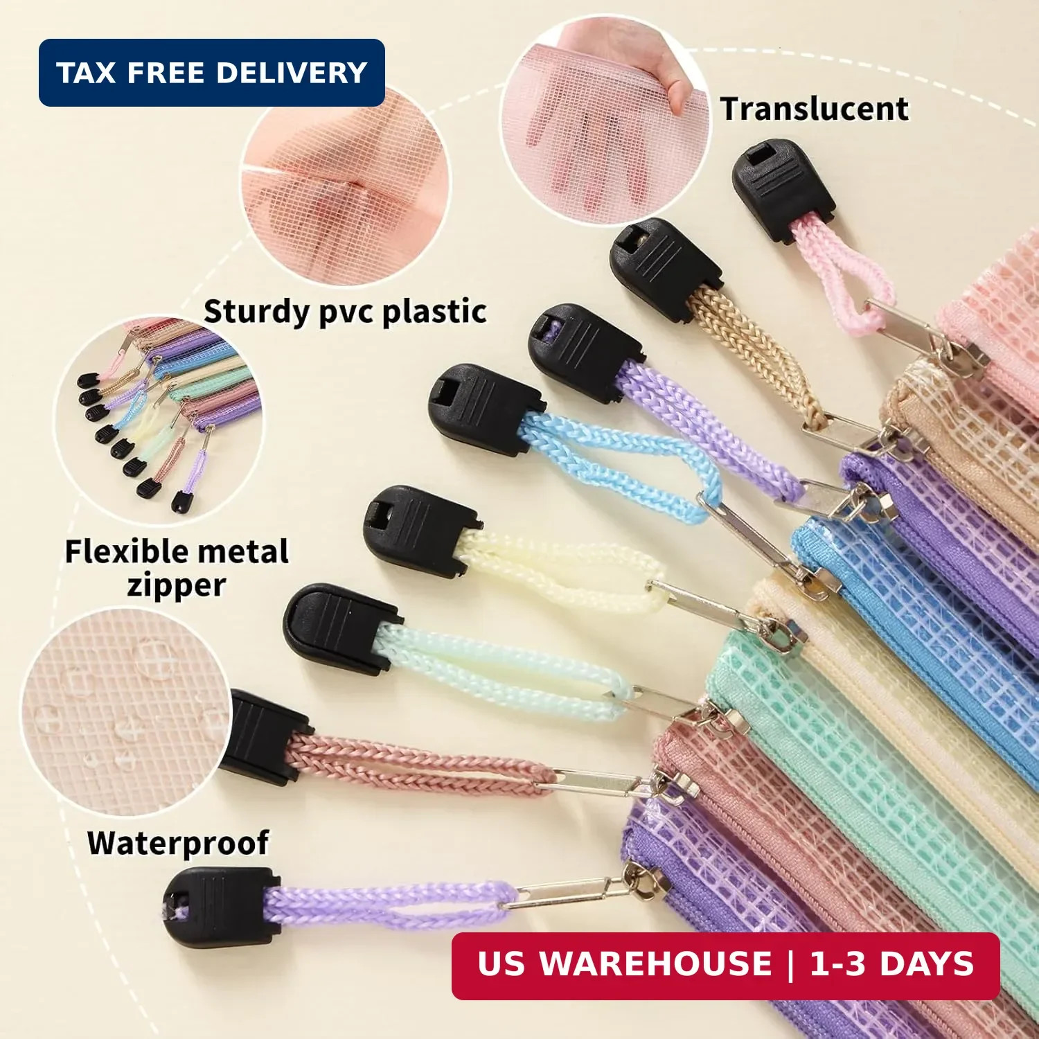 EOOUT 14pcs Mesh Zipper Pouch, 8 Sizes Waterproof Zipper Bags, 7 Colors Waterpro