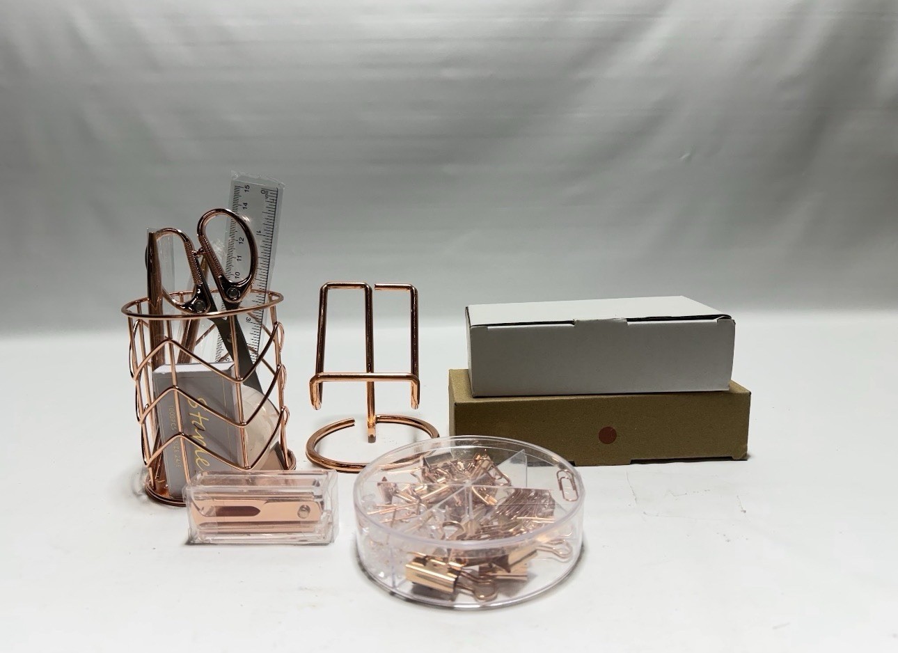 Suniya Rose Gold Desk Organizer Set Stapler Tape Dispenser Office Supplies