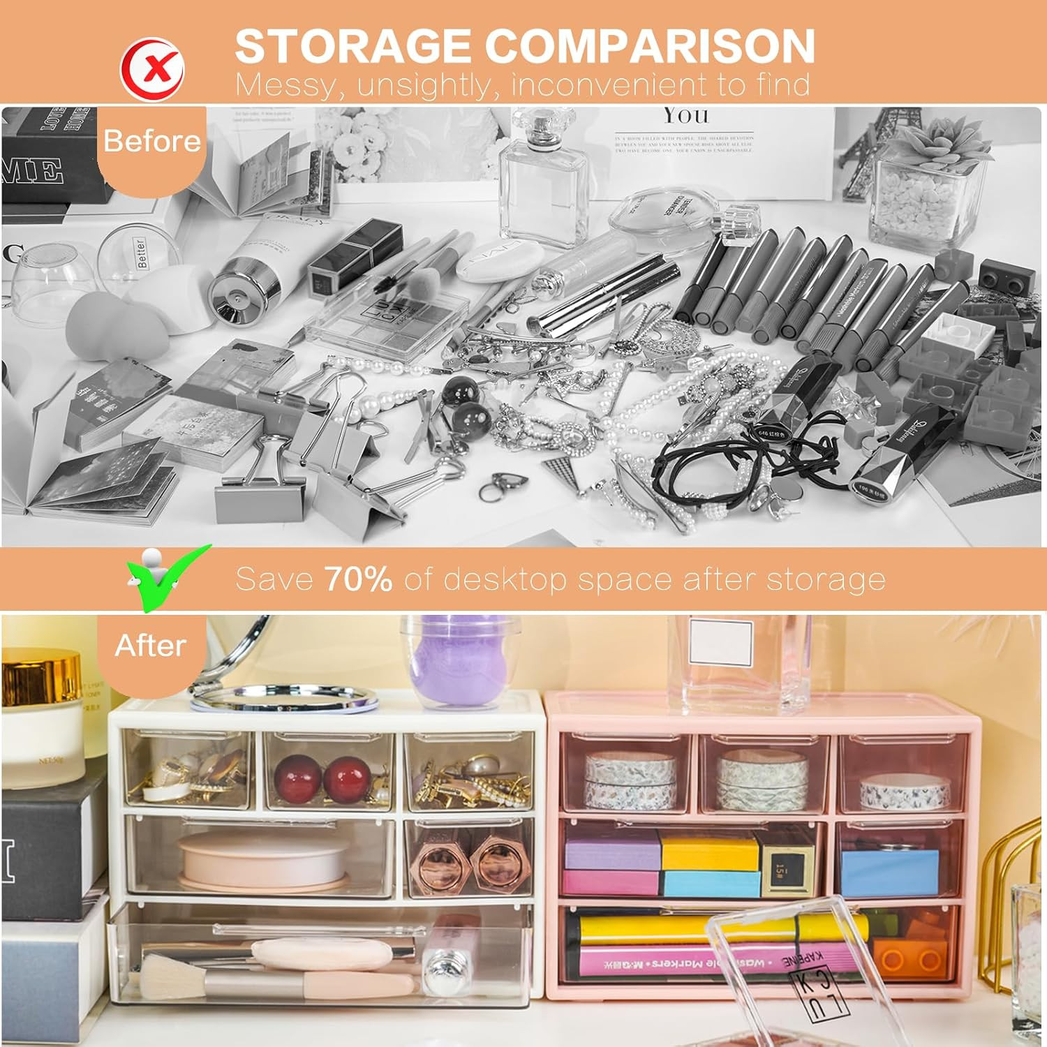 Mini Desk Storage Organizer with 6 Drawers, Stackable Desktop Craft Drawer Cabi